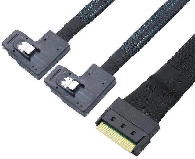 Alt view image 4 of 6 - Anti-slip plug PCIE Slimline SAS SFF-8654 8i to2 SAS SFF-8087 right-angle cable assembly