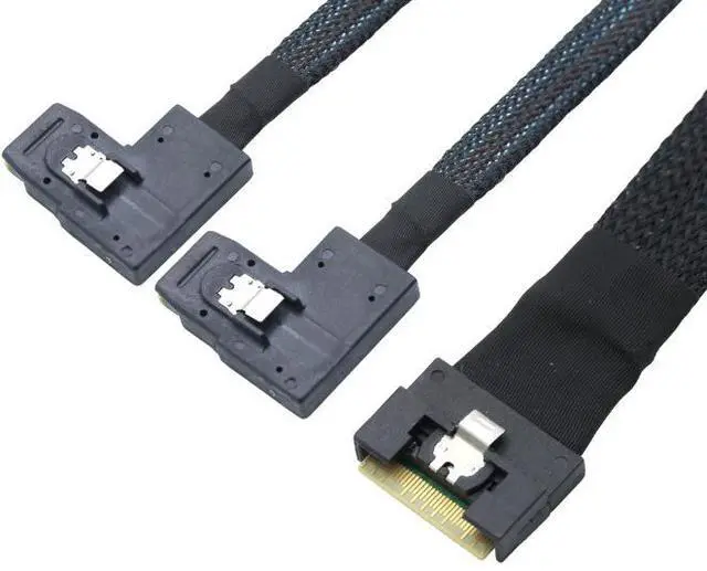 Alt view image 3 of 6 - Anti-slip plug PCIE Slimline SAS SFF-8654 8i to2 SAS SFF-8087 right-angle cable assembly