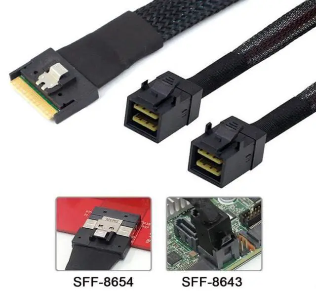Main image of MINl SlimSAS SFF-8654 Anti-Slip 8i 4.0 to 2X SAS HD 8643 Server Wiring 0.8m