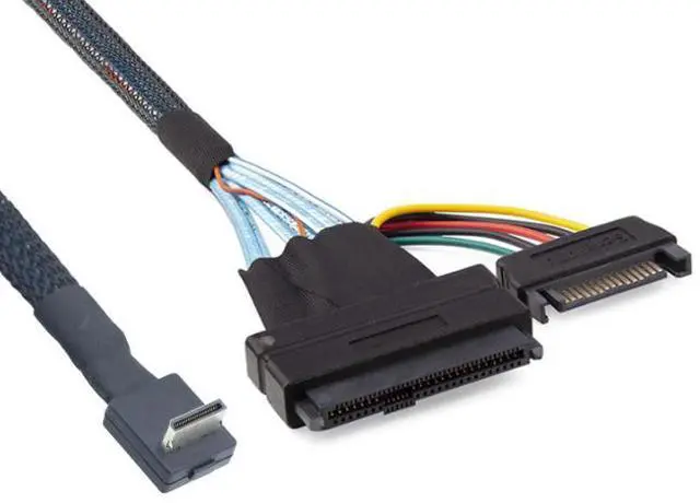 Alt view image 3 of 5 - PCIE Oculink SFF 8611 41 90-degree to U.2 SAS SFF 8639+15P SATA cable 1m