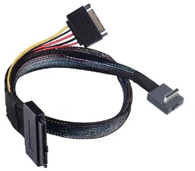 Main image of PCIE Oculink SFF 8611 41 90-degree to U.2 SAS SFF 8639+15P SATA cable 1m