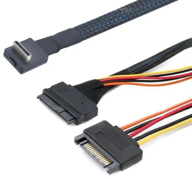 Alt view image 2 of 5 - PCIE Oculink SFF 8611 41 90-degree to U.2 SAS SFF 8639+15P SATA cable 1m