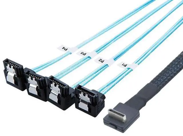 Alt view image 2 of 5 - OCuLink PCl-Express SFF-8611 4-in-90-degree to 4X SATA 7P90-degree connection cable