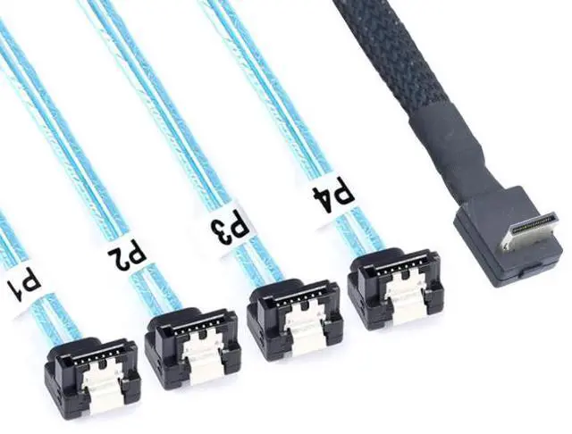 Main image of OCuLink PCl-Express SFF-8611 4-in-90-degree to 4X SATA 7P90-degree connection cable