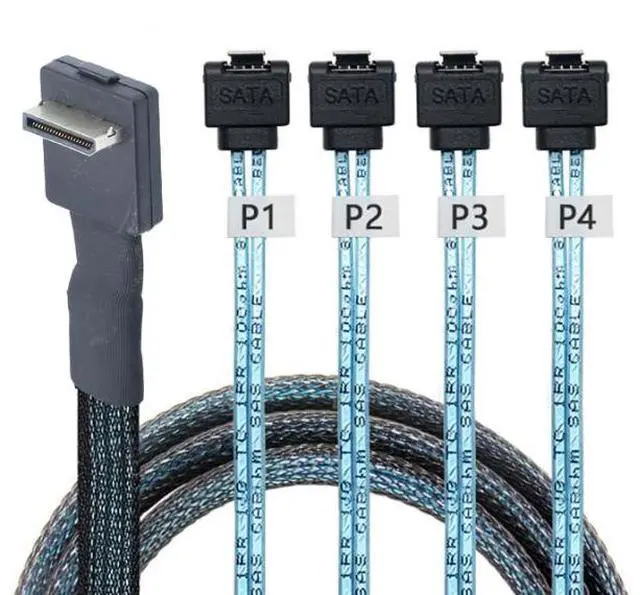 Alt view image 3 of 5 - OCuLink PCl-Express SFF-8611 4-in-90-degree to 4X SATA 7P90-degree connection cable