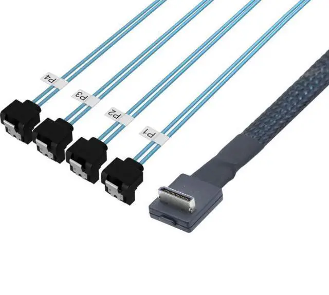 Alt view image 4 of 5 - OCuLink PCl-Express SFF-8611 4-in-90-degree to 4X SATA 7P90-degree connection cable