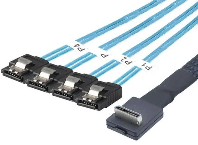 Alt view image 2 of 5 - OCuLink PCl-Express SAS SFF-8611 4-port 90-degree to 4X SATA 7P connection cable
