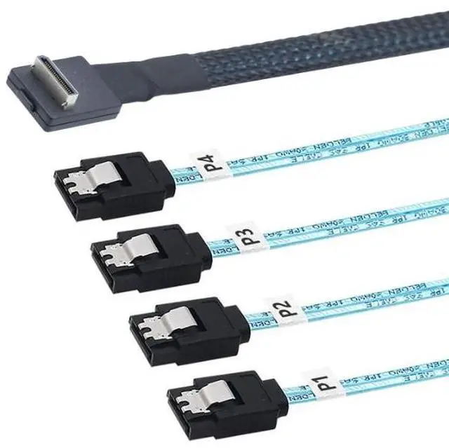 Alt view image 3 of 5 - OCuLink PCl-Express SAS SFF-8611 4-port 90-degree to 4X SATA 7P connection cable