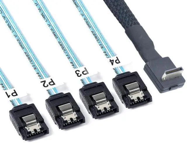 Alt view image 4 of 5 - OCuLink PCl-Express SAS SFF-8611 4-port 90-degree to 4X SATA 7P connection cable