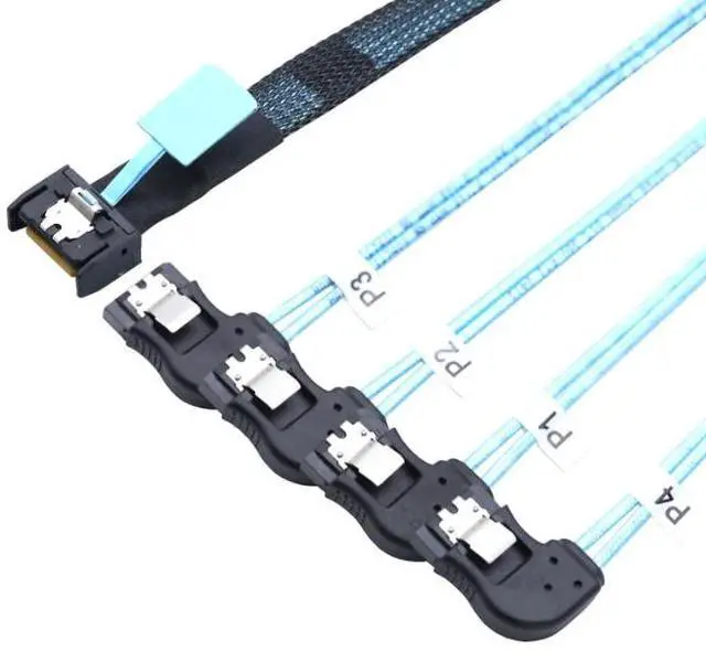 Alt view image 3 of 5 - SlimSAS 8654 MCI0 41(38P)to 4 SATA 7P PCIE 5.0Left-Angle Data Connection Cable 1m