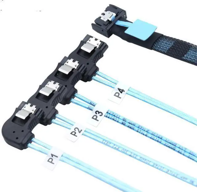 Alt view image 4 of 5 - SlimSAS 8654 MCI0 41(38P)to 4 SATA 7P PCIE 5.0Left-Angle Data Connection Cable 1m