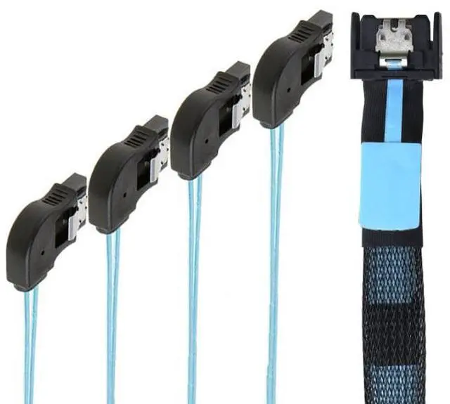 Alt view image 2 of 5 - SlimSAS 8654 MCI0 41(38P)to 4 SATA 7P PCIE 5.0Left-Angle Data Connection Cable 1m