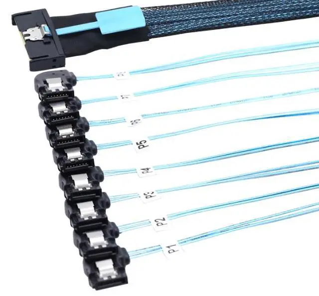 Alt view image 4 of 5 - MCI0 PCIE Slimline SFF-865481-to-8 SATA 7P Motherboard Left-Angle Curved Hard Disk Conversion Cable 1m