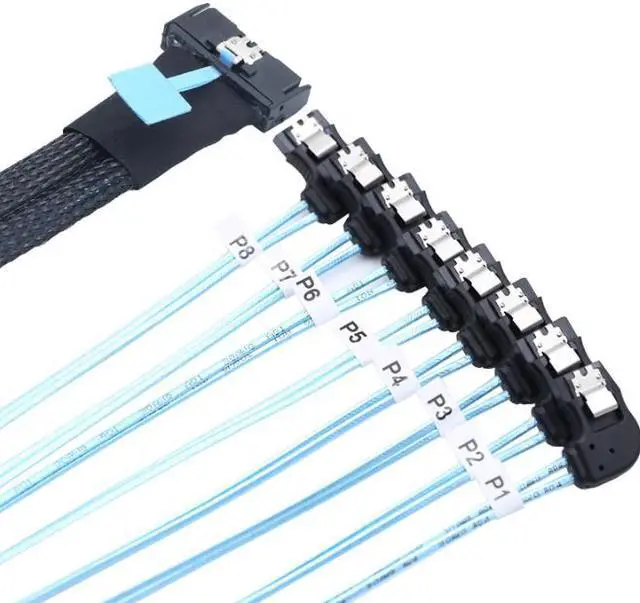 Alt view image 2 of 5 - MCI0 PCIE Slimline SFF-865481-to-8 SATA 7P Motherboard Left-Angle Curved Hard Disk Conversion Cable 1m