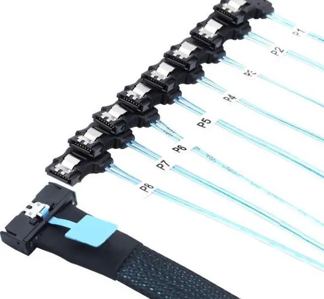 Main image of MCI0 PCIE Slimline SFF-865481-to-8 SATA 7P Motherboard Left-Angle Curved Hard Disk Conversion Cable 1m