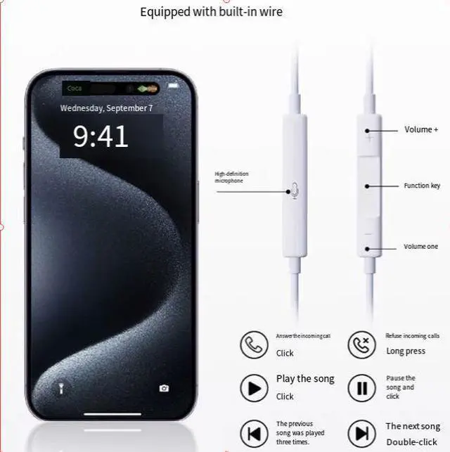 Alt view image 2 of 5 - 15th generation USB-C wired headphones are compatible withiPhone I7 Pro Max and Apple 16in-ear Type-C earphones,