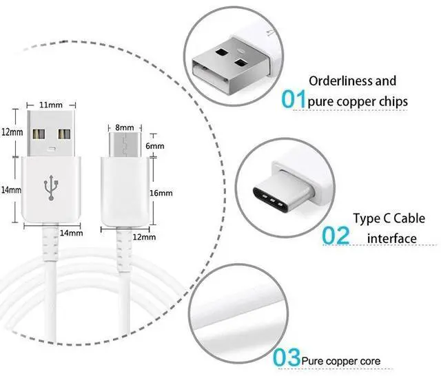 Alt view image 3 of 5 - Type-Cfastcharging data cable is suitableforSamsung 58, s9 Plus, S10,Note7 and A5 mobile phones with 2A charBing capacity.