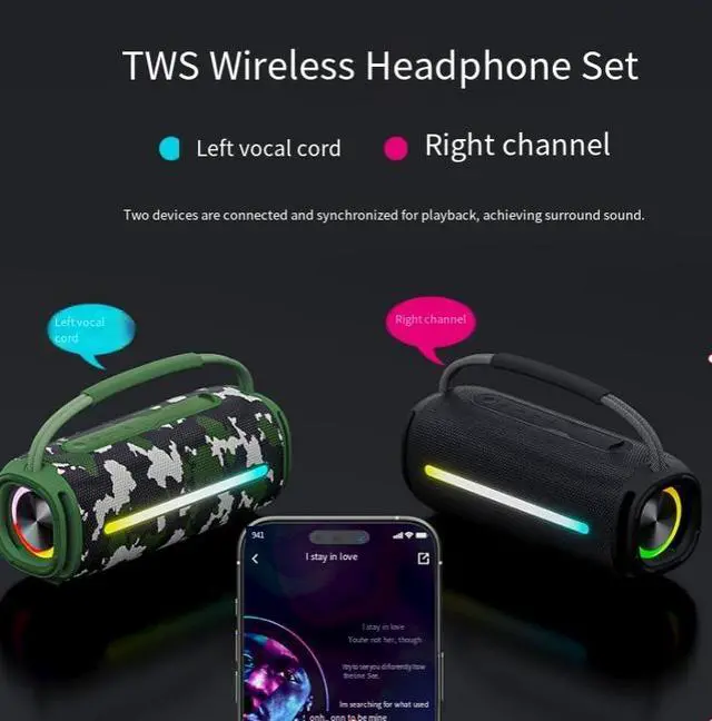 Alt view image 4 of 4 - Wireless Bluetooth speaker with LED colorful melody lights, portable, outdoor, waterproof, with powerful bass Bluetooth audio system