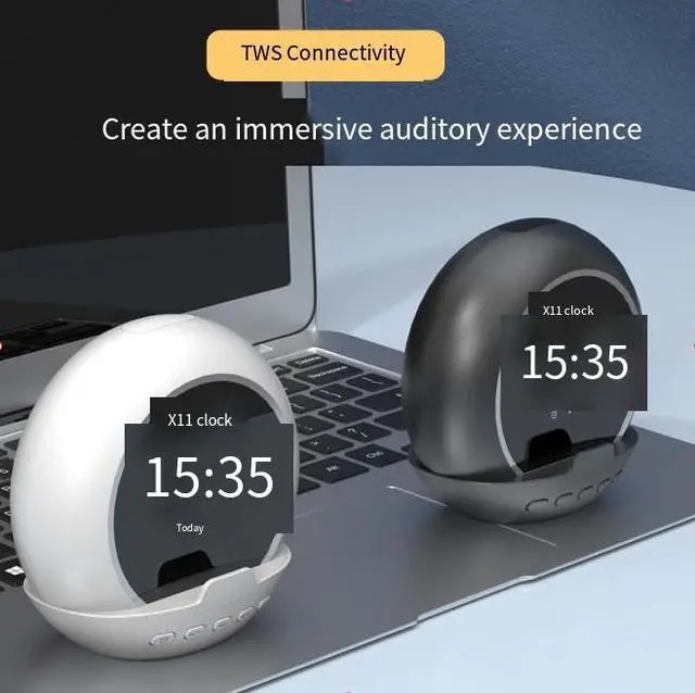 Alt view image 3 of 6 - Wireless Bluetooth speaker, multi-functional alarm clock, clock, thermometer, digital display mobile phone stand, subwoofer, audio system black