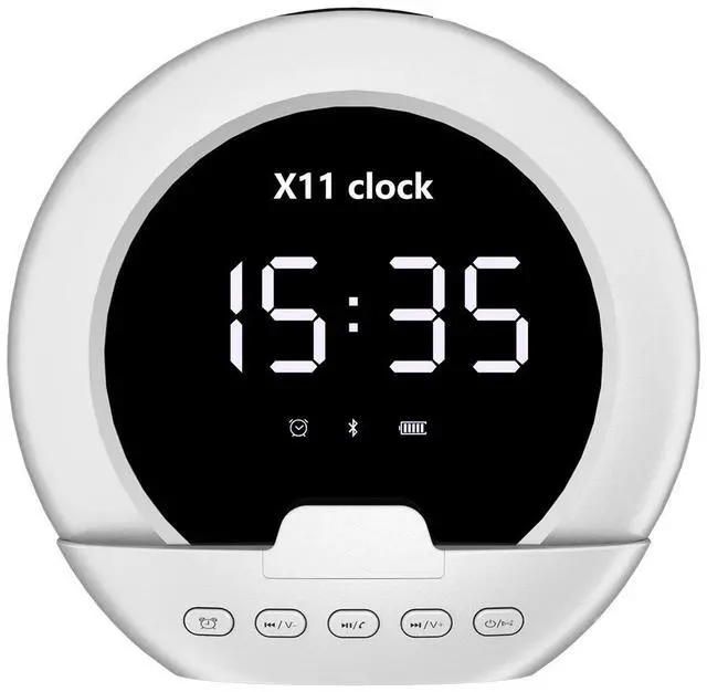 Alt view image 5 of 6 - Wireless Bluetooth speaker, multi-functional alarm clock, clock, thermometer, digital display mobile phone stand, subwoofer, audio system black