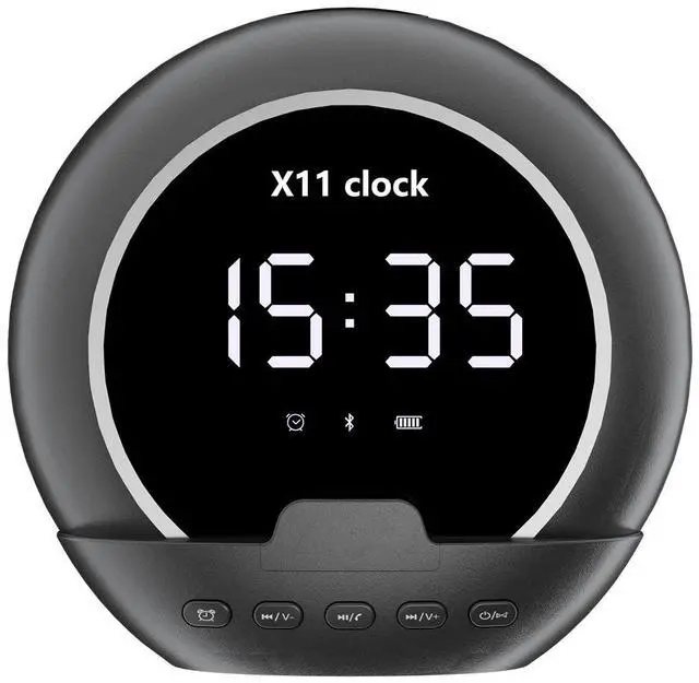 Alt view image 6 of 6 - Wireless Bluetooth speaker, multi-functional alarm clock, clock, thermometer, digital display mobile phone stand, subwoofer, audio system black
