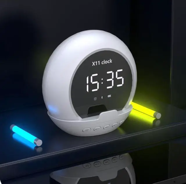 Main image of Wireless Bluetooth speaker, multi-functional alarm clock, clock, thermometer, digital display mobile phone stand, subwoofer, audio system black