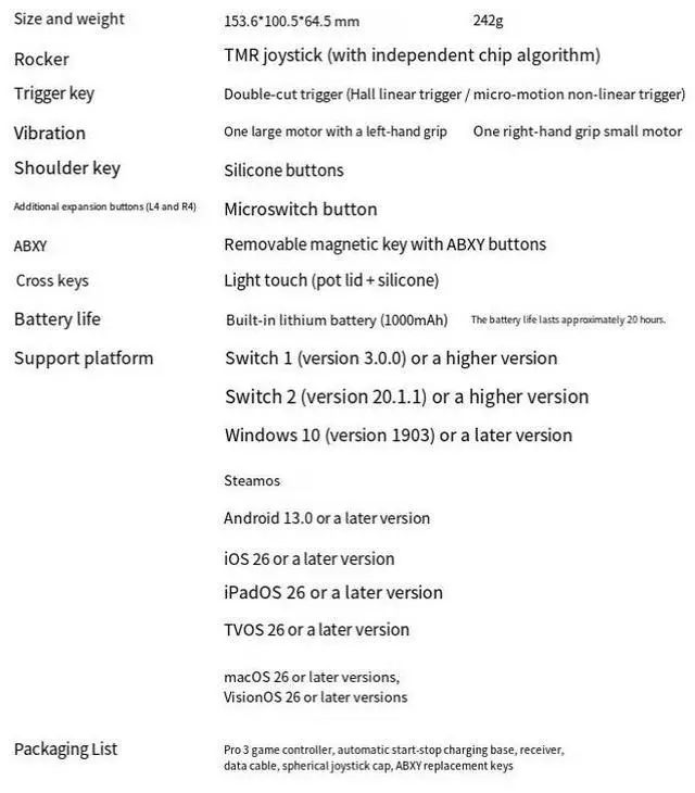 Alt view image 6 of 6 - Pro 3 Wireless Bluetooth Grip Controller TMR Joystick Switch 2/PC/Steam Android purple