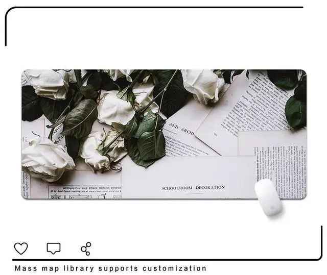Main image of Rose flower mouse pad - Extra large and simple notebook keyboard pad - Large-sized table pad - Women's office durable computer table pad - 35.43 x 15.75 inches