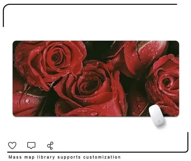 Main image of Rose flower mouse pad - Extra large and simple notebook keyboard pad - Large-sized table pad - Women's office durable computer table pad - 35.43 x 15.75 inches 3