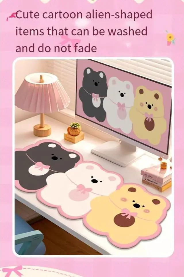 Alt view image 2 of 5 - JVFYI Cute little bear alien mouse pad - oversized cartoon girls' computer desk pad - large-sized office desktop mat - keyboard pad - 31.5 × 15.7 inches