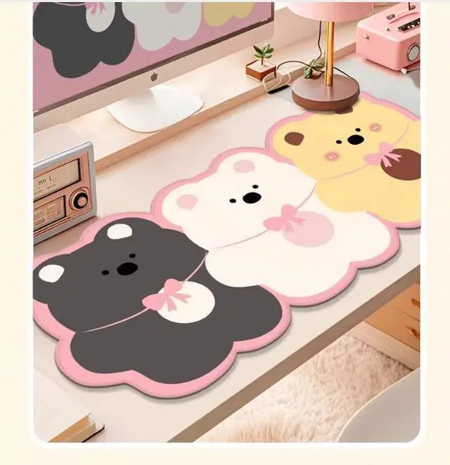 Alt view image 4 of 5 - JVFYI Cute little bear alien mouse pad - oversized cartoon girls' computer desk pad - large-sized office desktop mat - keyboard pad - 31.5 × 15.7 inches