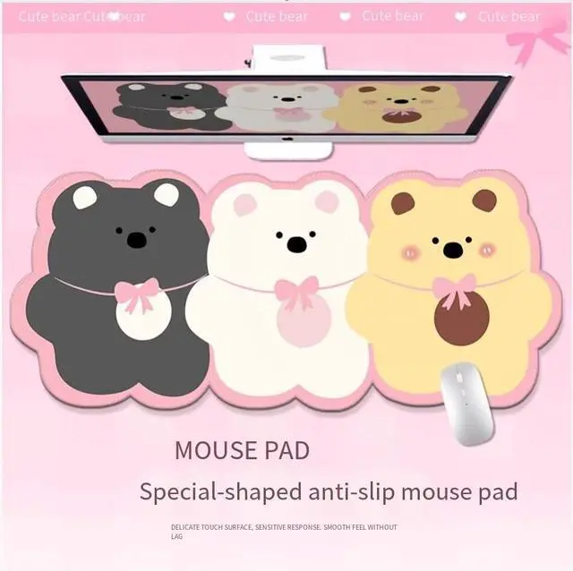 Main image of JVFYI Cute little bear alien mouse pad - oversized cartoon girls' computer desk pad - large-sized office desktop mat - keyboard pad - 31.5 × 15.7 inches