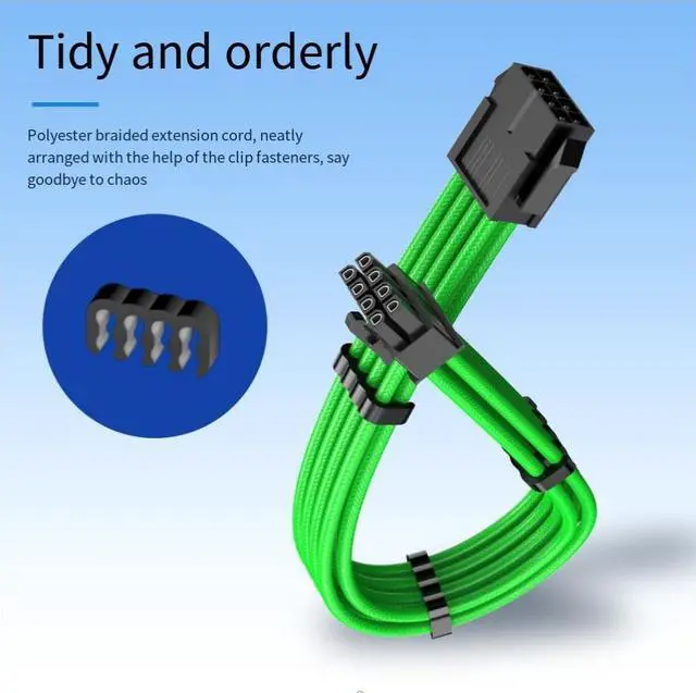 Alt view image 4 of 7 - JVFYI Graphics card power supply cable - 8-pin extension cable for GPU, 30cm long, in color, for wholesale from company to company. green