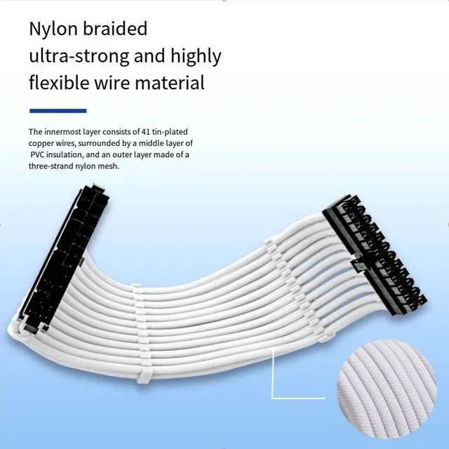 Alt view image 2 of 7 - JVFYI 18AWG nylon woven mesh 4-piece set motherboard 24-pin graphics card CPU 8P power supply cable Grey