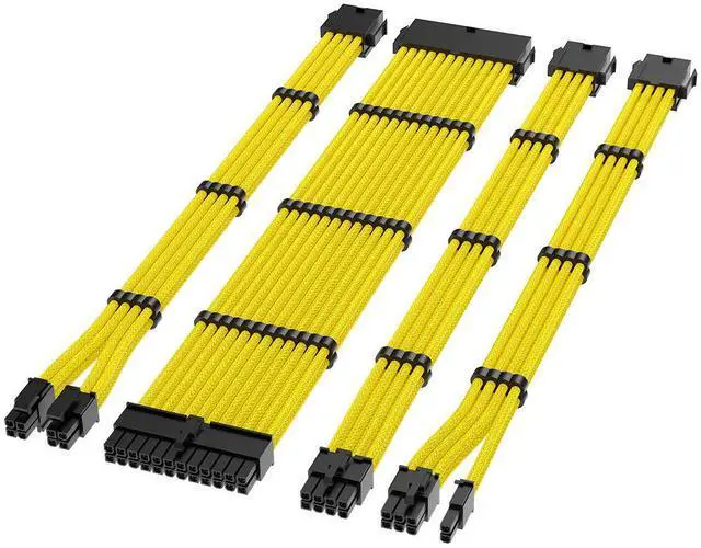 Main image of JVFYI 18AWG nylon woven mesh 4-piece set motherboard 24-pin graphics card CPU 8P power supply cable yellow