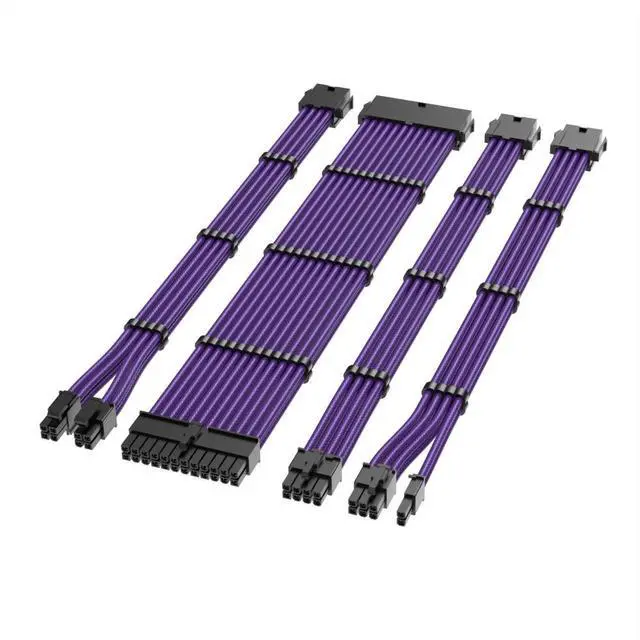 Main image of JVFYI 18AWG nylon woven mesh 4-piece set motherboard 24-pin graphics card CPU 8P power supply cable purple