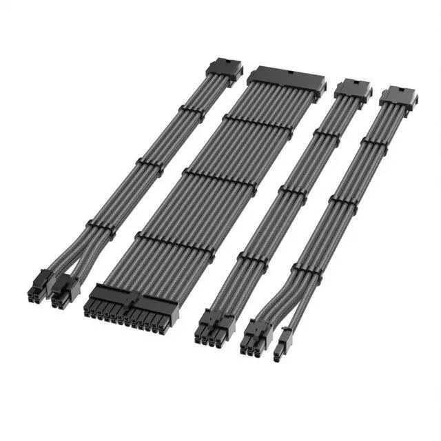 Main image of JVFYI 18AWG nylon woven mesh 4-piece set motherboard 24-pin graphics card CPU 8P power supply cable Grey