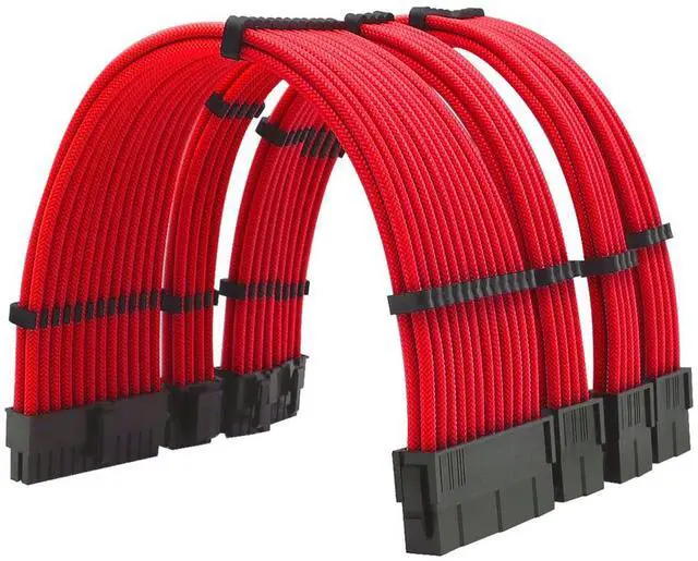 Main image of JVFYI ATX computer VGA power extension cable data cable nylon braided mesh arc-shaped 4-piece set 18AWG tin-plated copper red
