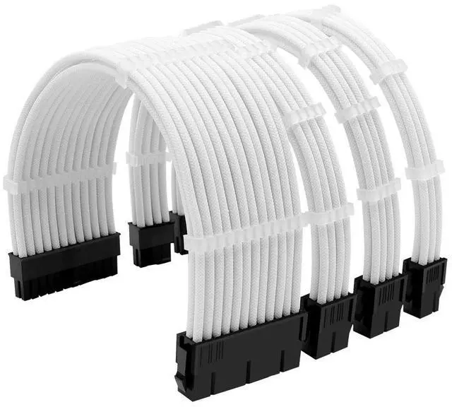 Main image of JVFYI ATX computer VGA power extension cable data cable nylon braided mesh arc-shaped 4-piece set 18AWG tin-plated copper white