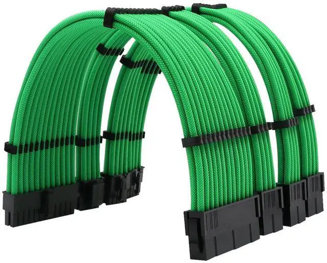 Main image of JVFYI ATX computer VGA power extension cable data cable nylon braided mesh arc-shaped 4-piece set 18AWG tin-plated copper green