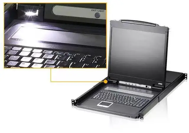 Alt view image 3 of 5 - ATEN HongZheng CL1308N 8-port VGA KVM switcher with 19-inch LCD display, rack-mounted and foldable, 8 inputs, 1 output, 1 control, 8 channels.