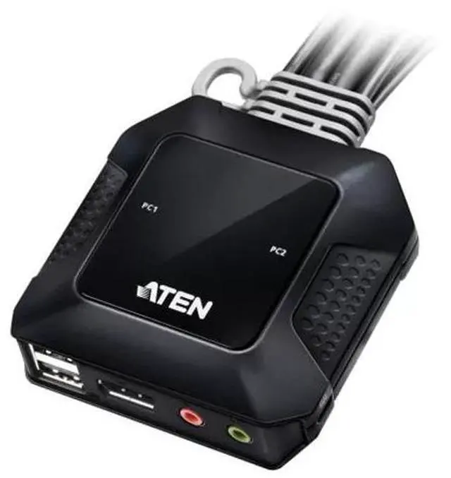 Main image of ATEN HongZheng CS52DP KVM switcher, featuring USB-C/DisplayPort multi-port hybrid technology, offers outstanding 4K compatibility and easy installation - plug-and-play.