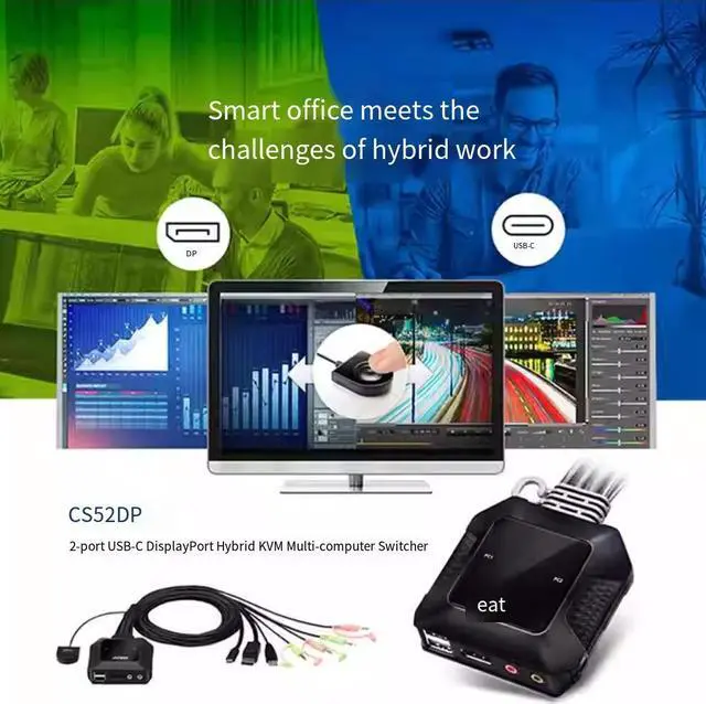 Alt view image 4 of 5 - ATEN HongZheng CS52DP KVM switcher, featuring USB-C/DisplayPort multi-port hybrid technology, offers outstanding 4K compatibility and easy installation - plug-and-play.