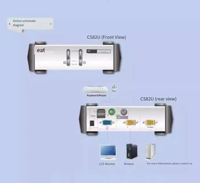 ATEN Hongzheng CS82U VGA + USB KVM Switcher with 2 Input and 2 Output ...