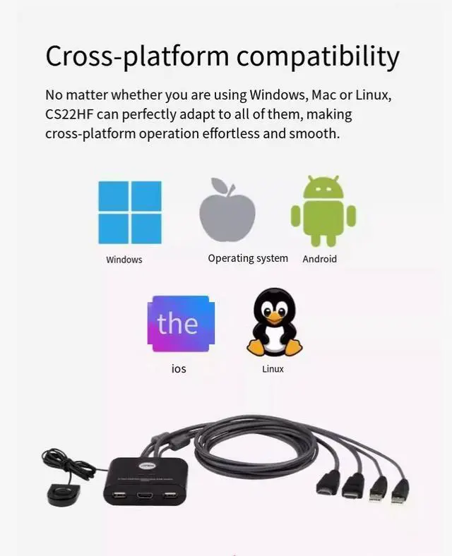 Alt view image 2 of 6 - ATEN Hongzheng CS22HF switcher, an HDMI KVM multi-computer switcher, supports mechanical keyboard, ultra-high-definition resolution, 2-port USB external keys, 1 control 2 multiple compatibility, plug-