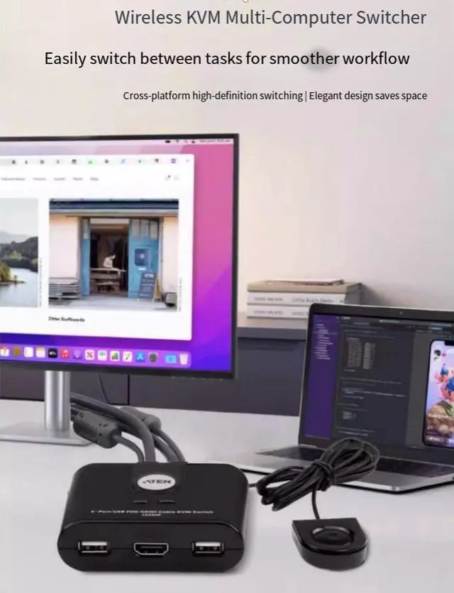 Alt view image 5 of 6 - ATEN Hongzheng CS22HF switcher, an HDMI KVM multi-computer switcher, supports mechanical keyboard, ultra-high-definition resolution, 2-port USB external keys, 1 control 2 multiple compatibility, plug-