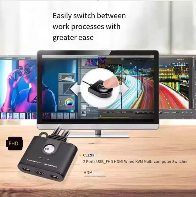 Alt view image 6 of 6 - ATEN Hongzheng CS22HF switcher, an HDMI KVM multi-computer switcher, supports mechanical keyboard, ultra-high-definition resolution, 2-port USB external keys, 1 control 2 multiple compatibility, plug-