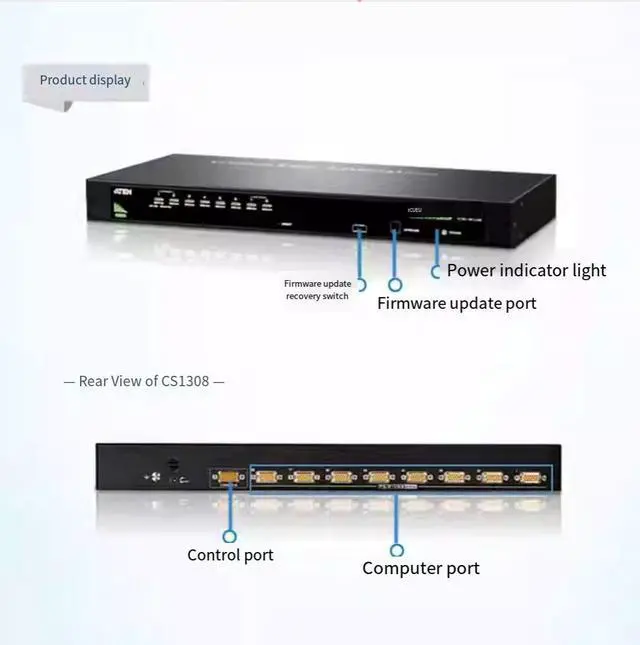 Alt view image 3 of 5 - ATEN HongZheng 8-port multi-computer KVM switcher, 8-input 1-output PS2/USB VGA rack switcher, CS1308