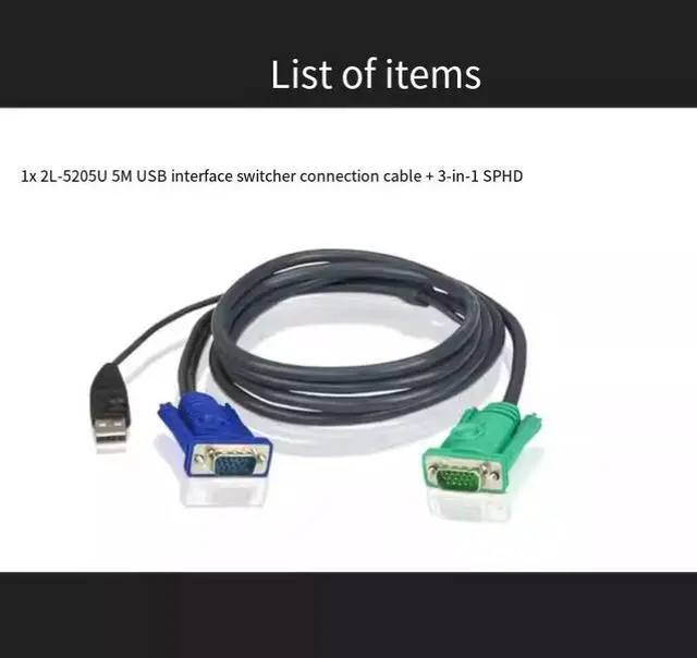 Alt view image 4 of 5 - ATEN 2L-5205U USB interface switcher connection cable + 3-in-1 SPHD computer end connector 5 meters