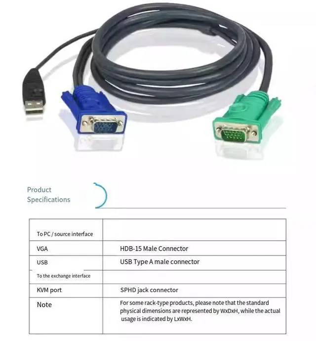 Alt view image 3 of 5 - ATEN 2L-5205U USB interface switcher connection cable + 3-in-1 SPHD computer end connector 5 meters